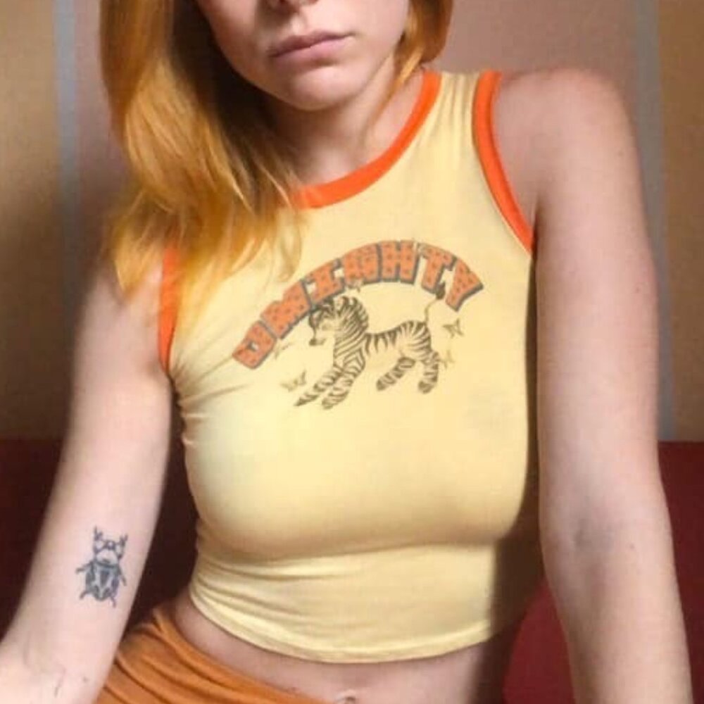 OMighty Zebra Graphic Print Yellow Tank Baby Tee Crop Top